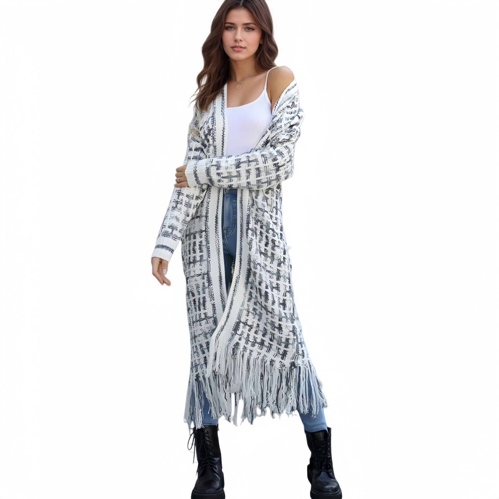 Elegant Colorful Long Cardigan Sweater Womens Large Size Knitted Sweater Coat